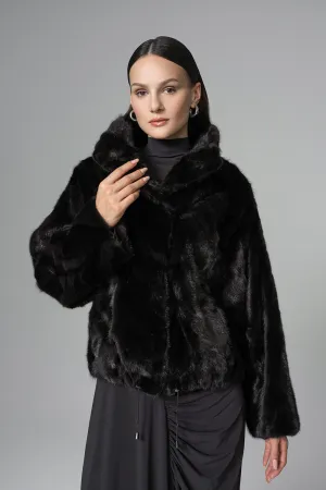 Black Natural Mink Fur Jacket with Nutria Fur Trims